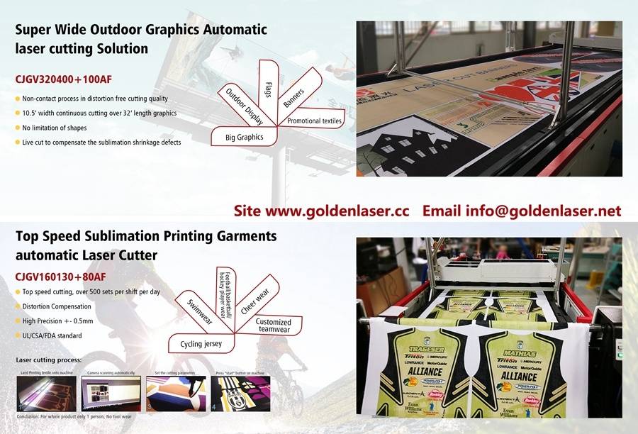 super wide outdoor graphics automatic laser cutter top speed sublimation printing garments automatic laser cutter